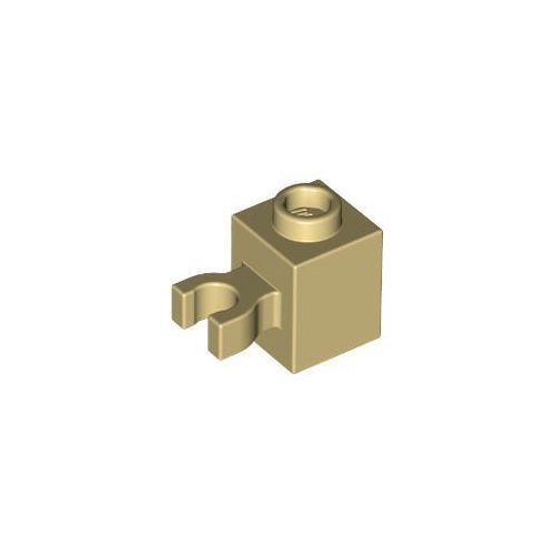 Homokszín LEGO Módosított kocka 1 x 1 függőleges nyitott csipesszel, üreges bütyökkel